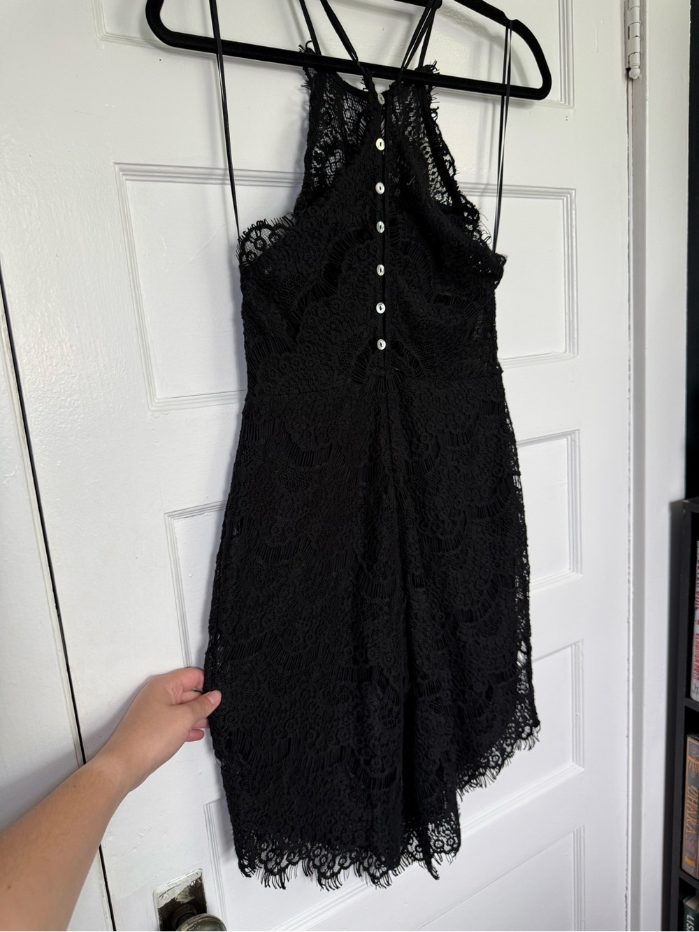 Free People ‘She’s Got It’ Black Lace Slip Mini Dress w/ Pearl-Accent Back Vampy - Picture 13 of 13